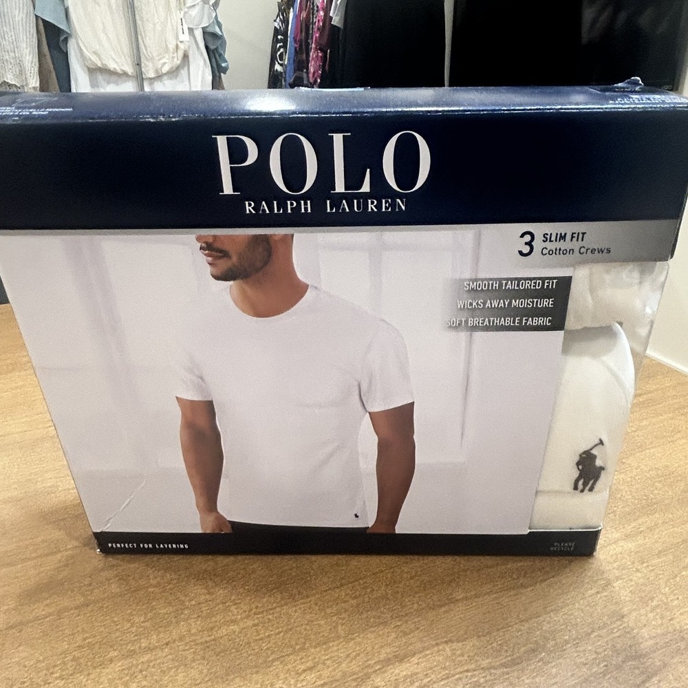 Polo Ralph Lauren Crew Undershirt Mens L White Slim Fit 3 Pack Cotton Breathable